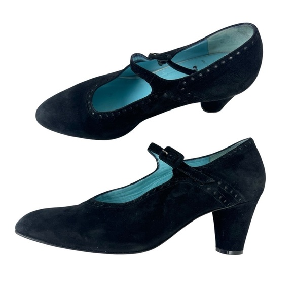 Thierry Rabotin Black Suede Leather Mary Jane Heels Pumps Made in Italy Size 41 - Picture 12 of 16